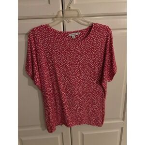 Chicos Pink White Abstract Animal Print Blouse Short Sleeve Lined Top Size 1 M